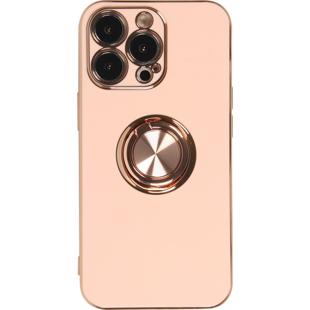 Hülle iPhone 13 Pro - Gummi Bronze mit Ring - Rosa