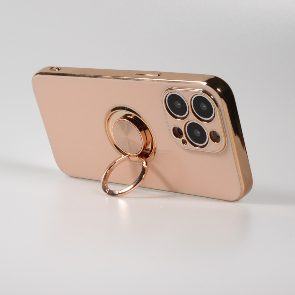 Hülle iPhone 13 Pro Max - Gummi Bronze mit Ring - Rosa