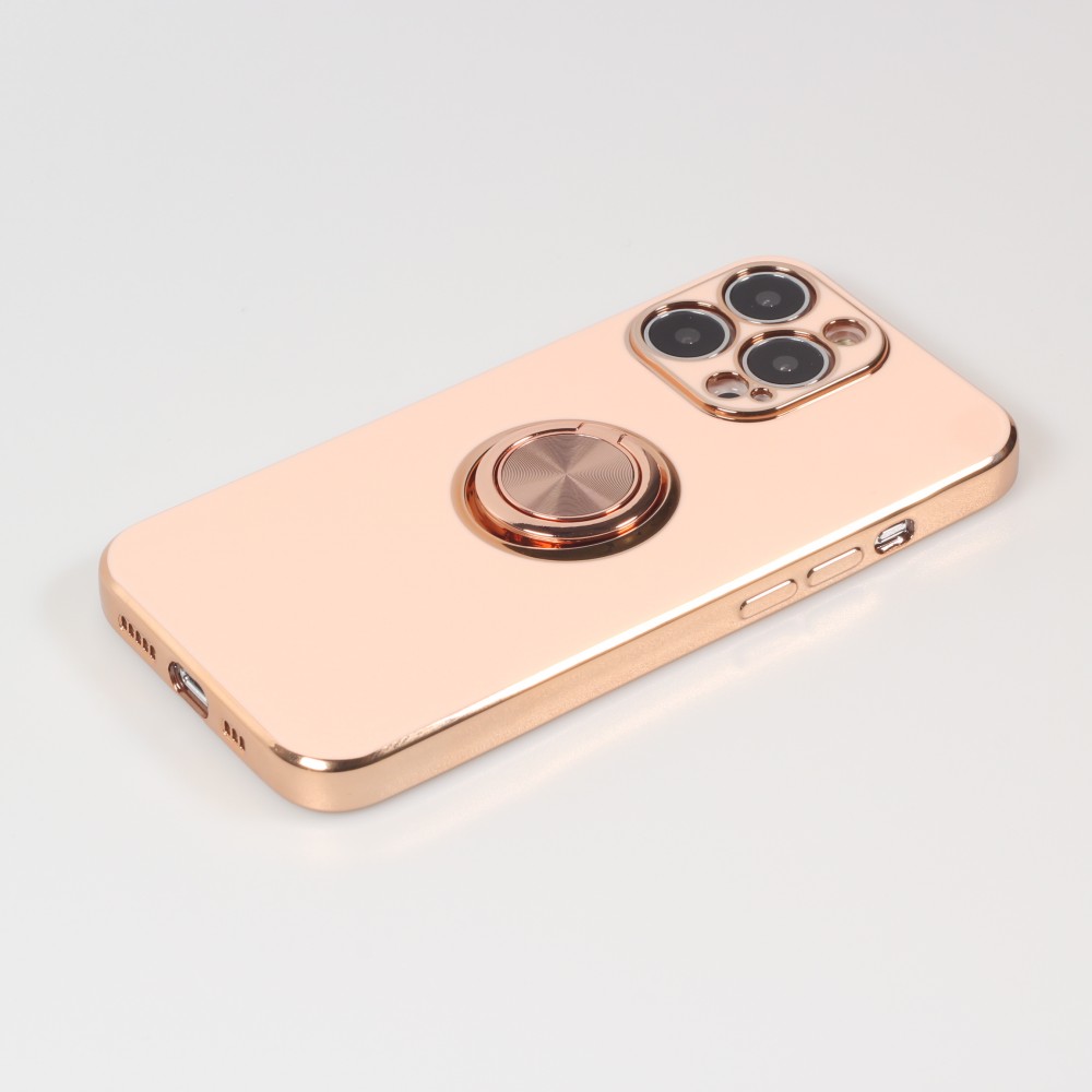 Hülle iPhone 13 Pro Max - Gummi Bronze mit Ring - Rosa