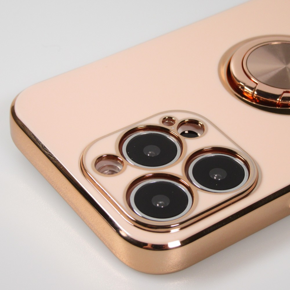 Hülle iPhone 13 Pro Max - Gummi Bronze mit Ring - Rosa