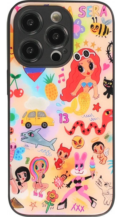 Coque iPhone 14 Pro - Karol G Hot cartoons avec surface brillante et bords en silicone noir