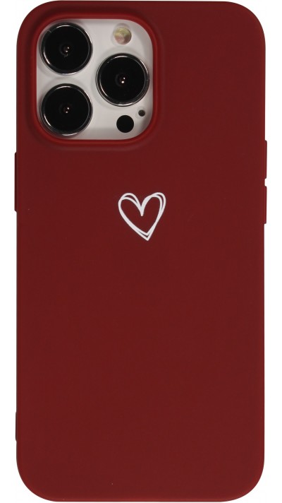 Coque iPhone 15 Pro - Gel coeur - Rouge