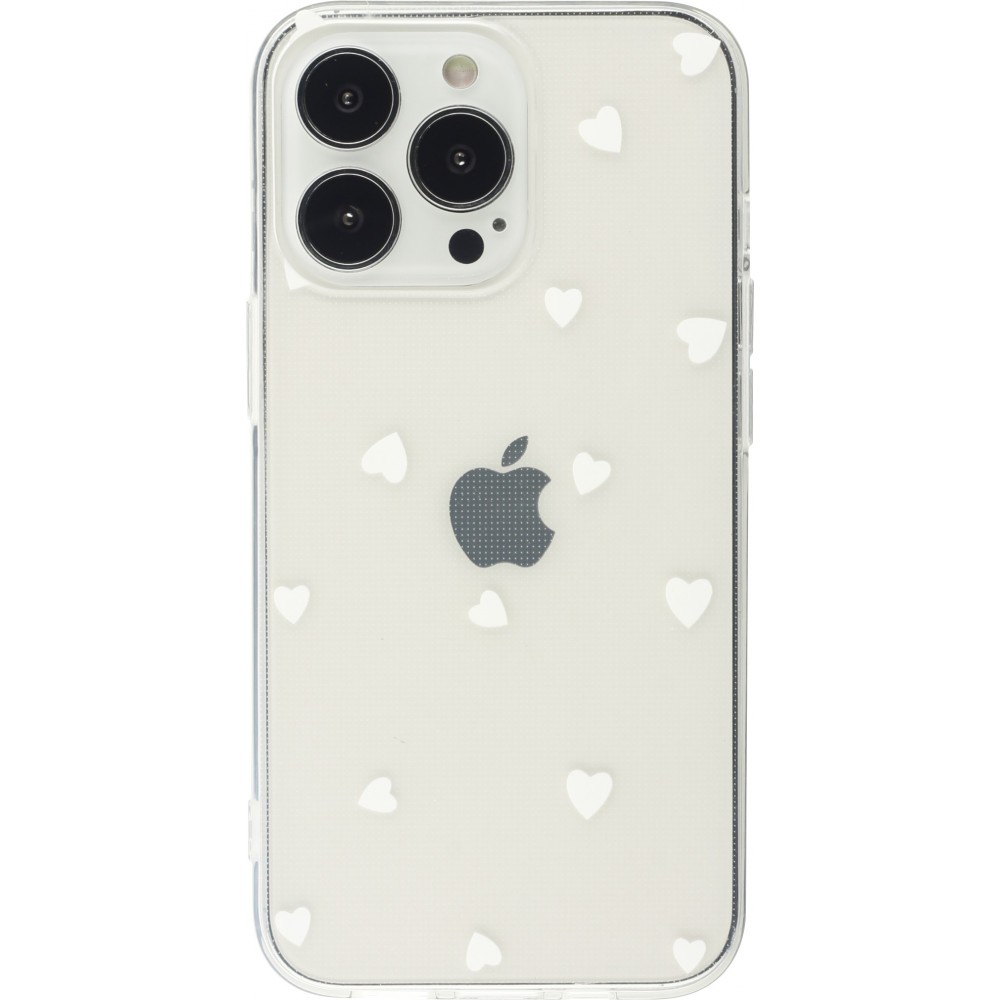 Coque iPhone 14 Pro - Gel petit coeur transparent - Blanc