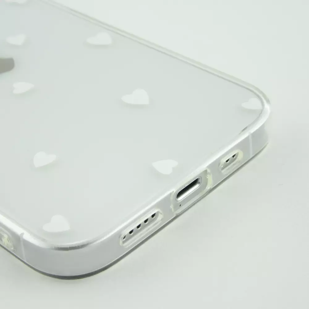 Coque iPhone 16 Pro Max - Gel petit coeur transparent - Blanc