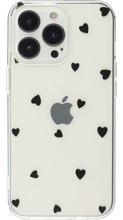 Coque iPhone 14 Pro - Gel petit coeur - Noir