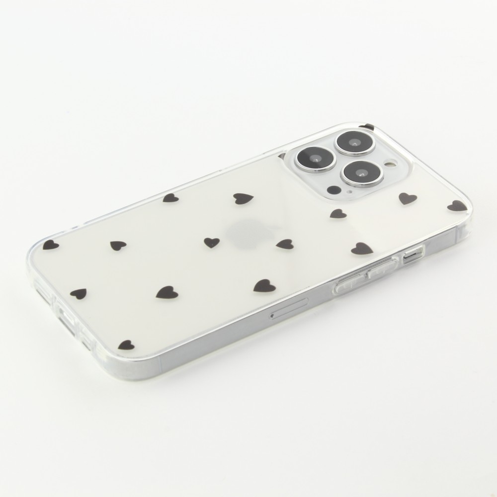 Coque iPhone 16e - Gel petit coeur transparent - Noir
