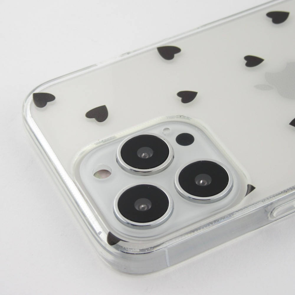 Coque iPhone 16e - Gel petit coeur transparent - Noir