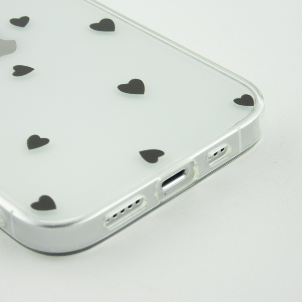 Coque iPhone 16e - Gel petit coeur transparent - Noir