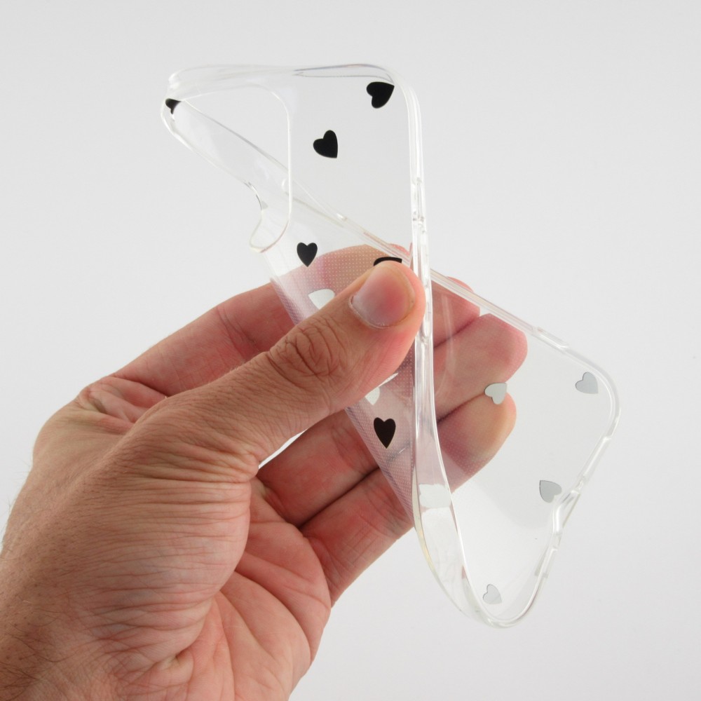 Coque iPhone 16e - Gel petit coeur transparent - Noir