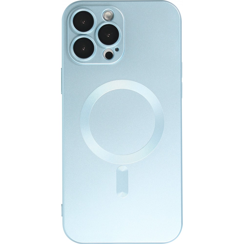 Coque iPhone 15 Pro Max - Gel souple avec vitre de protection caméra MagSafe - Bleu