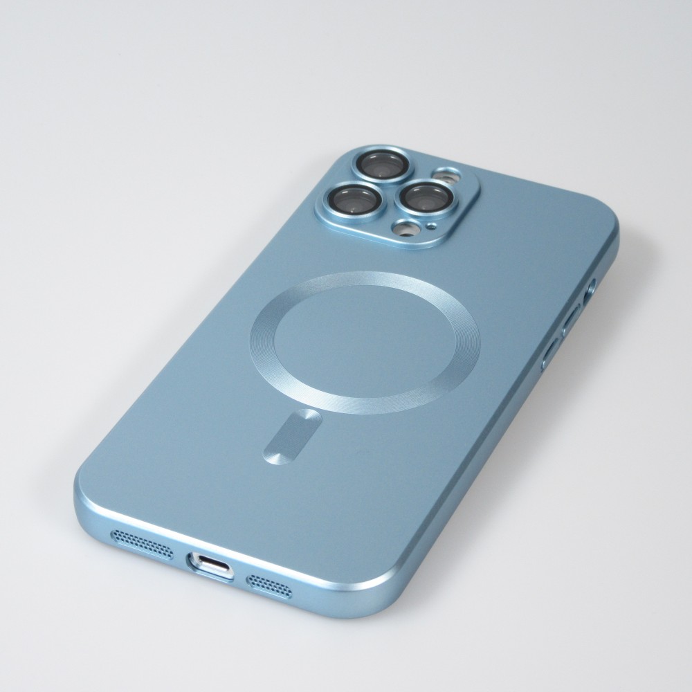 Coque iPhone 13 Pro Max - Gel souple avec vitre de protection caméra MagSafe - Bleu