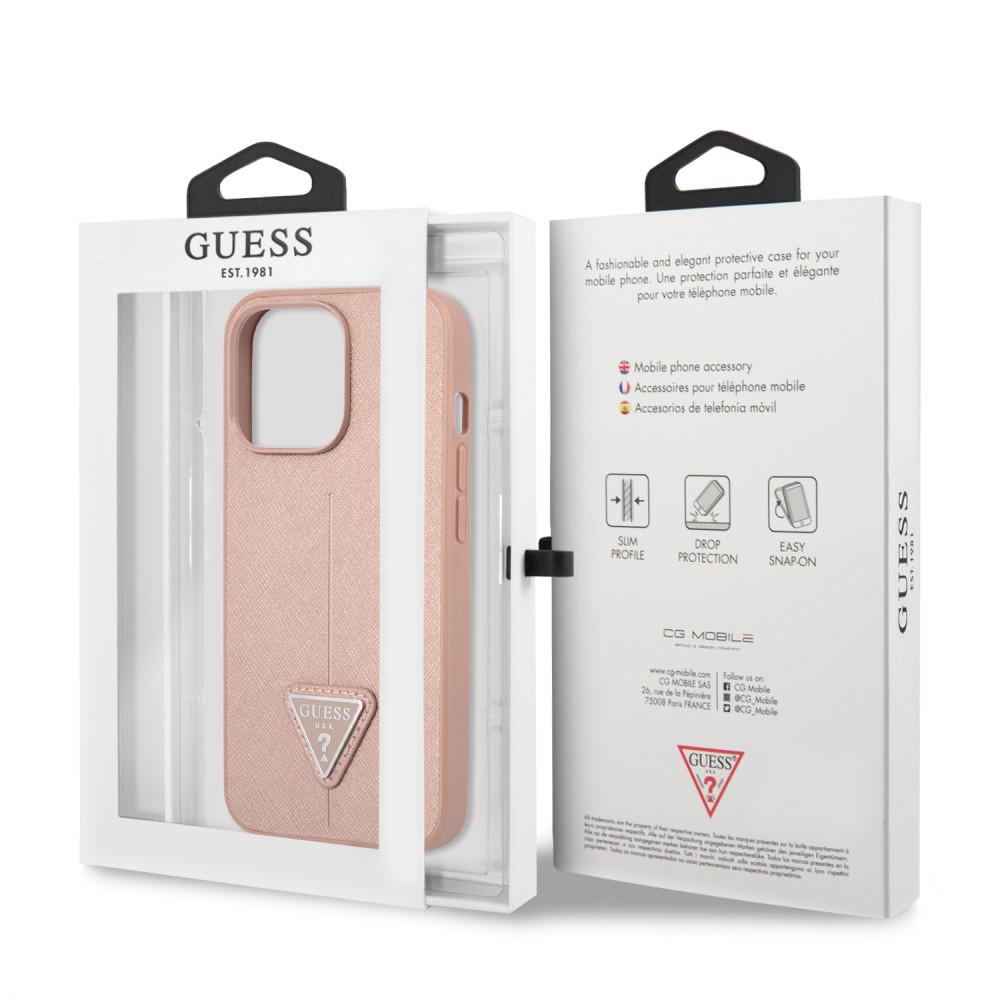 iPhone 13 Pro Max Case H lle Guess aus rosem Kunstleder mit