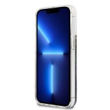 iPhone 13 Pro Case Hülle - Guess Flüssigkeit mit schwebenden blauen Pailletten und tropischen Blumen Hintergrund
