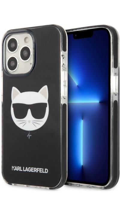 Coque iPhone 13 Pro - Karl Lagerfeld gel laqué tête de Choupette - Noir