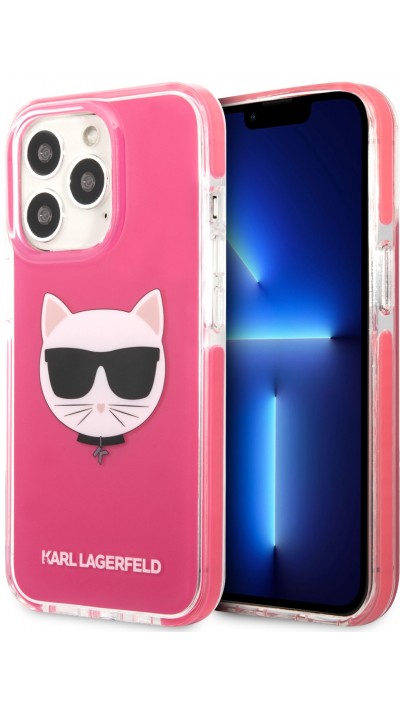 iPhone 13 Pro Max Case Hülle - Karl Lagerfeld gummi lackiert Choupette Kopf - Rose