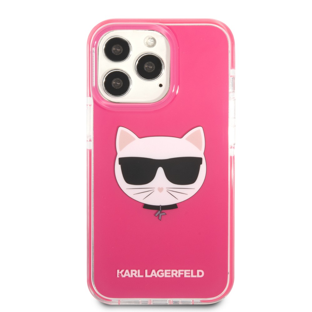 iPhone 13 Pro Case Hülle - Karl Lagerfeld gummi lackiert Choupette Kopf - Rose