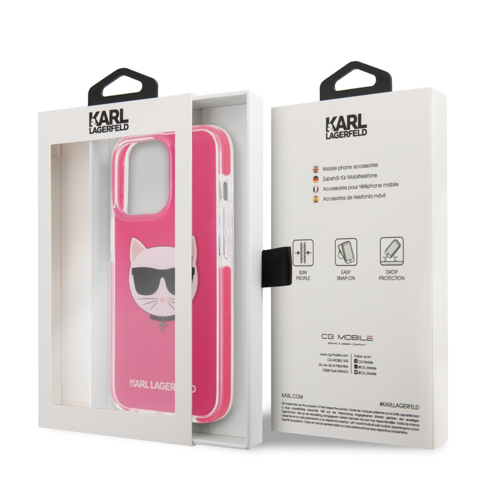iPhone 13 Pro Case Hülle - Karl Lagerfeld gummi lackiert Choupette Kopf - Rose