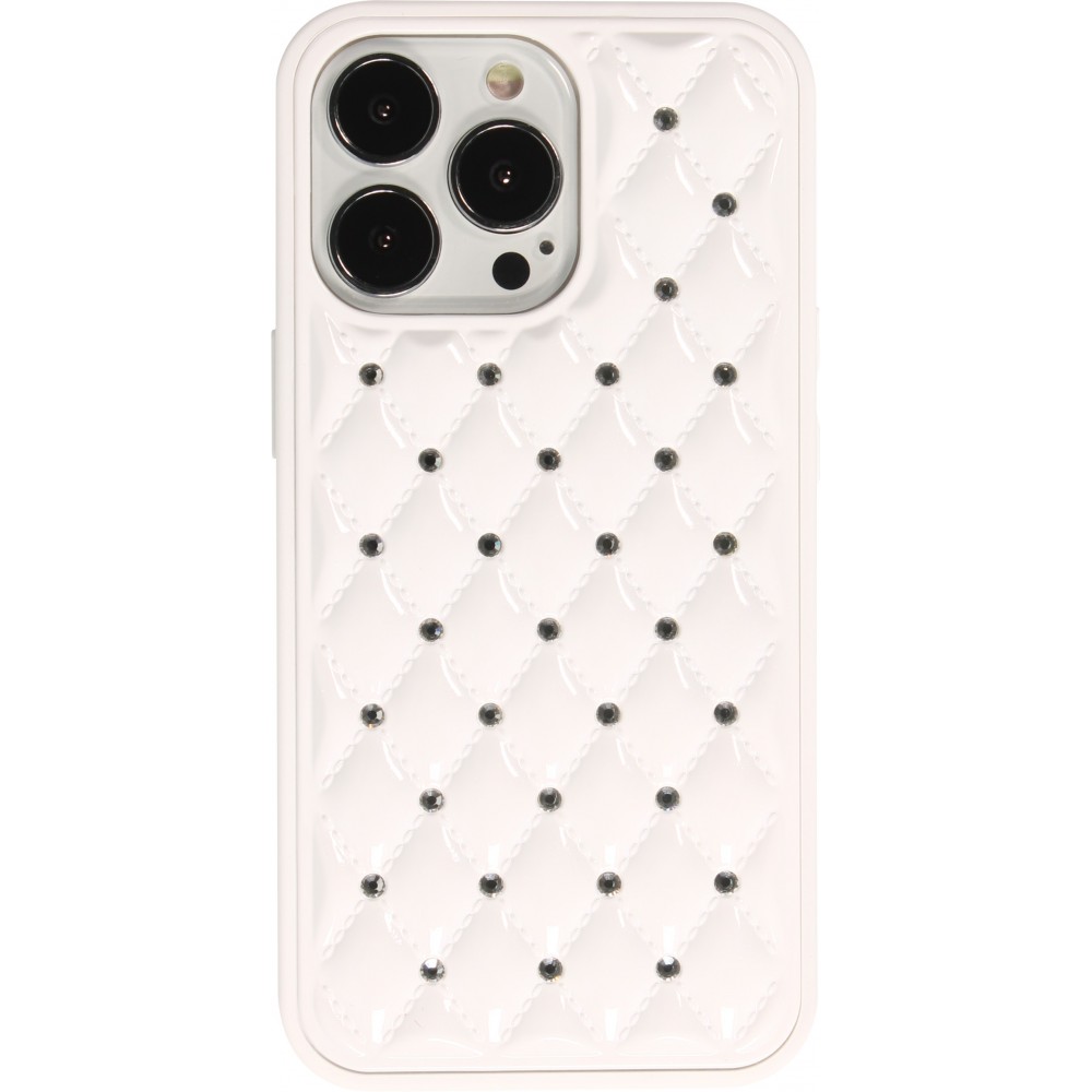 Coque iPhone 13 Pro Max - Luxury Matelassé diamant - Blanc