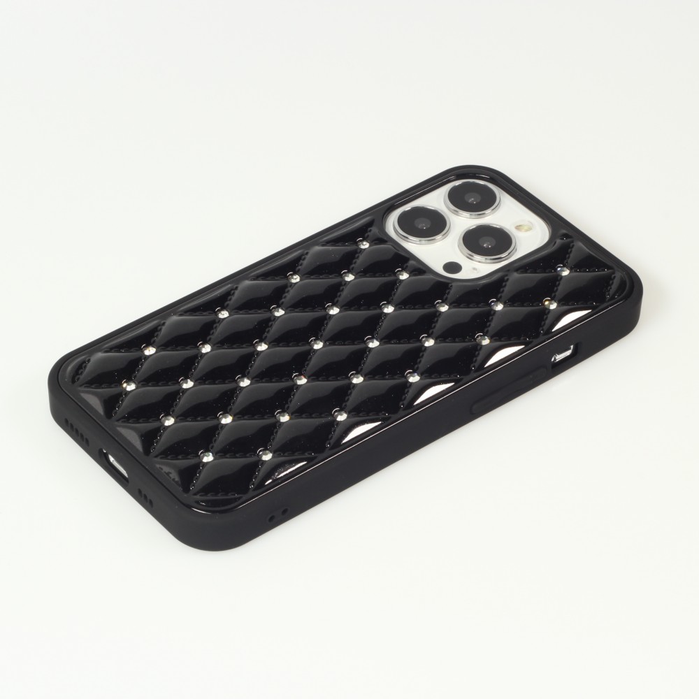 Coque iPhone 13 Pro Max - Luxury Matelassé diamant - Noir