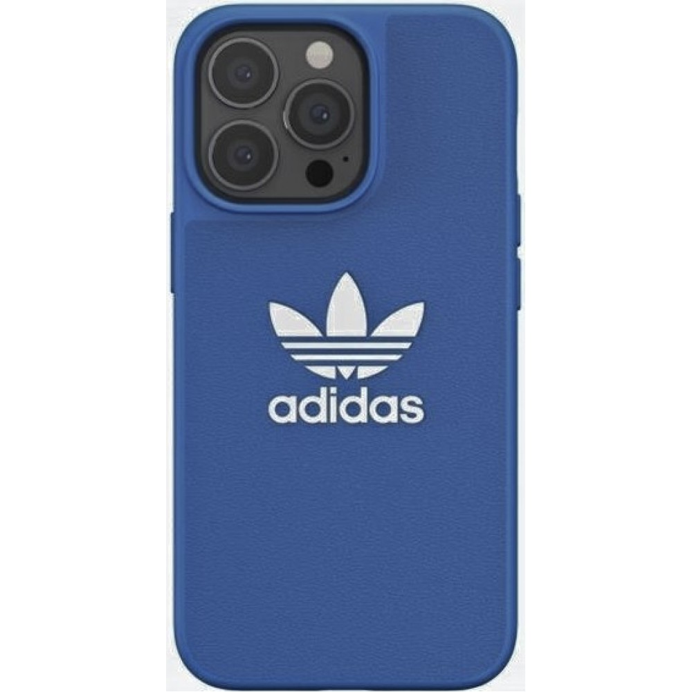Coque iPhone 13 Pro Max - Adidas similicuir avec logo blanc embossé - Bleu