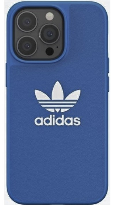 Coque iPhone 13 Pro Max - Adidas similicuir avec logo blanc embossé - Bleu