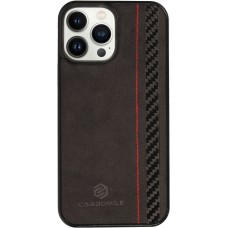 iPhone 14 Pro Case Hülle - Carbomile Alcantara und Carbon mit roten Nähten (MagSafe kompatibel)