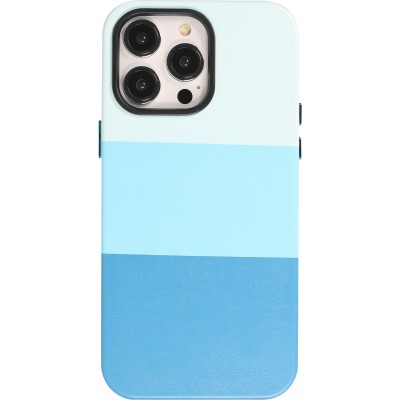 Coque iPhone 13 Pro Max - Cover tricolore stylée avec look cuir - Bleu