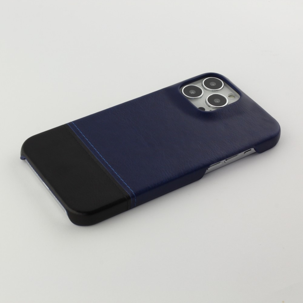 Coque iPhone 13 Pro Max - Double cuir bleu - Noir