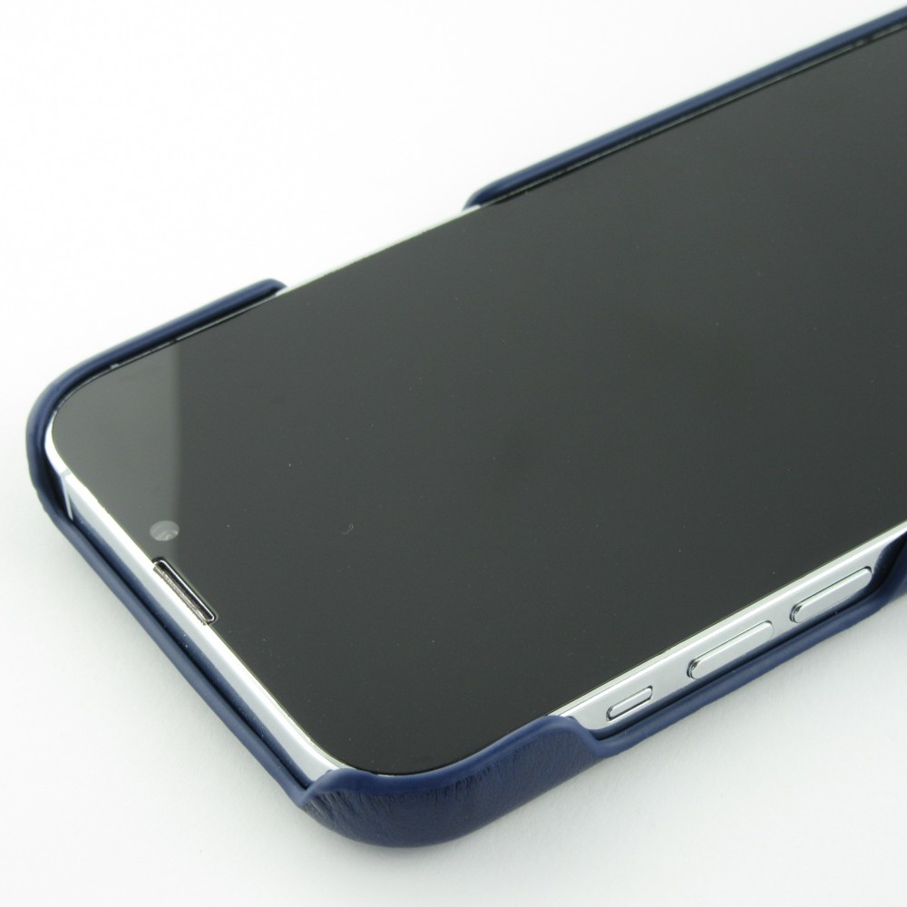 Coque iPhone 13 Pro Max - Double cuir bleu - Noir