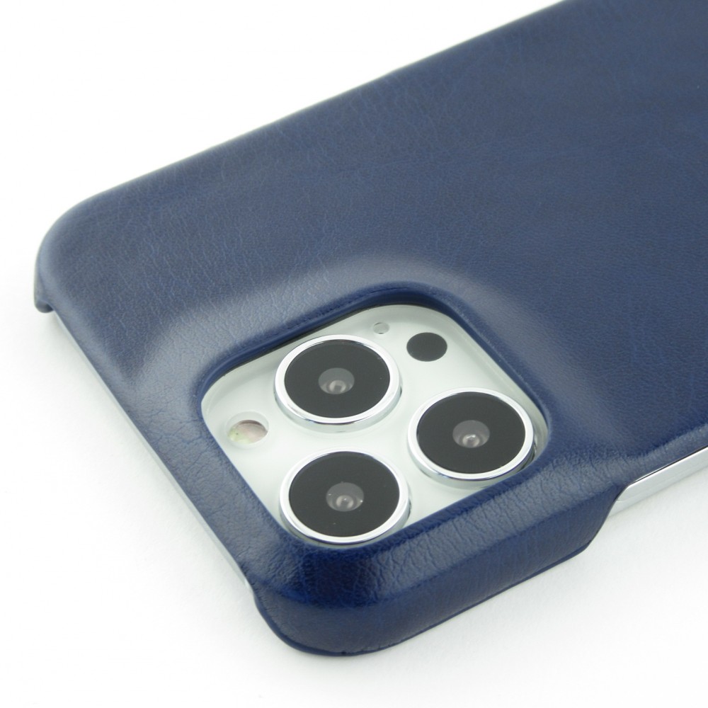 Coque iPhone 13 Pro Max - Double cuir bleu - Noir