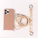Coque iPhone 13 Pro Max - Gel silicone avec corde collier & chaîne de pierre décorative - Brun