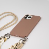 Coque iPhone 13 Pro Max - Gel silicone avec corde collier & chaîne de pierre décorative - Brun