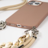 Coque iPhone 13 Pro Max - Gel silicone avec corde collier & chaîne de pierre décorative - Brun