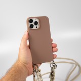 Coque iPhone 13 Pro Max - Gel silicone avec corde collier & chaîne de pierre décorative - Brun