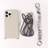 Coque iPhone 13 Pro Max - Gel silicone avec corde collier & chaîne de pierre décorative - Gris clair