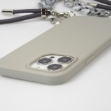 Coque iPhone 13 Pro Max - Gel silicone avec corde collier & chaîne de pierre décorative - Gris clair