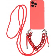 Coque iPhone 13 Pro Max - Gel silicone avec corde collier & chaîne de pierre décorative - Rouge
