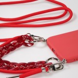 Coque iPhone 13 Pro Max - Gel silicone avec corde collier & chaîne de pierre décorative - Rouge