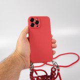 Coque iPhone 13 Pro Max - Gel silicone avec corde collier & chaîne de pierre décorative - Rouge