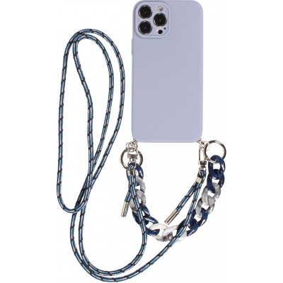 iPhone 13 Pro Max Case Hülle - Silikon Gel mit Umhänge Seil & Dekoration Stein Kette - Hellviolett