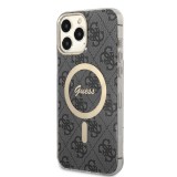 iPhone 15 Pro Case Hülle - Guess Monogramm lackiert mit goldenem MagSafe - Grau