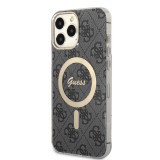 Coque iPhone 13 Pro Max - Guess monogramme laqué avec MagSafe doré - Gris