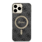 Coque iPhone 13 Pro Max - Guess monogramme laqué avec MagSafe doré - Gris