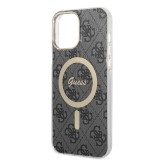 iPhone 15 Pro Case Hülle - Guess Monogramm lackiert mit goldenem MagSafe - Grau