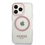 Coque iPhone 14 Pro Max - Guess silicone rigide avec MagSafe en rose - Transparent