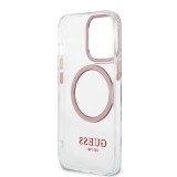 Coque iPhone 14 Pro Max - Guess silicone rigide avec MagSafe en rose - Transparent