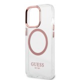 Coque iPhone 14 Pro - Guess silicone rigide avec MagSafe en rose - Transparent