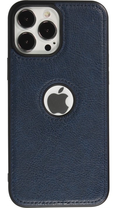 Coque iPhone 13 Pro Max - Premium Cuir avec surpiqûres et trou   - Bleu