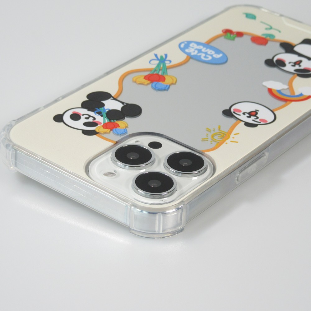 iPhone 13 Pro Case Hülle - Silikon Bumper mit verstärkten Ecken Spiegel - Cute Panda