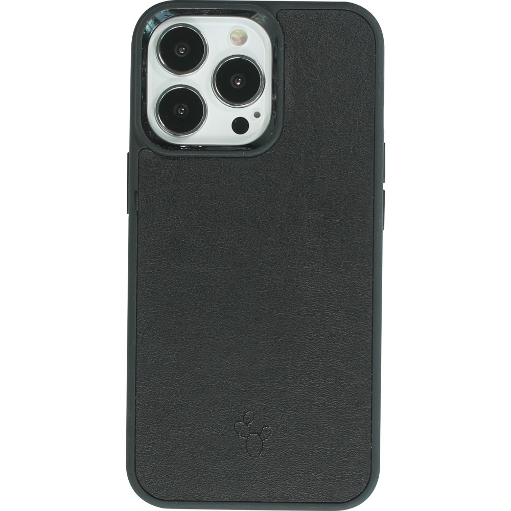 iPhone 13 Pro Max Case Hülle - NOPAAL Hülle aus echtem Kaktusleder mit Silikon Rand TPU - Schwarz